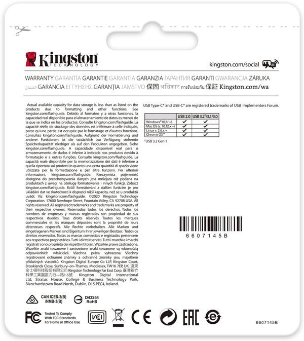 Kingston DataTraveler 70 - DT70/256GB Drive Flash USB-C, Nero
