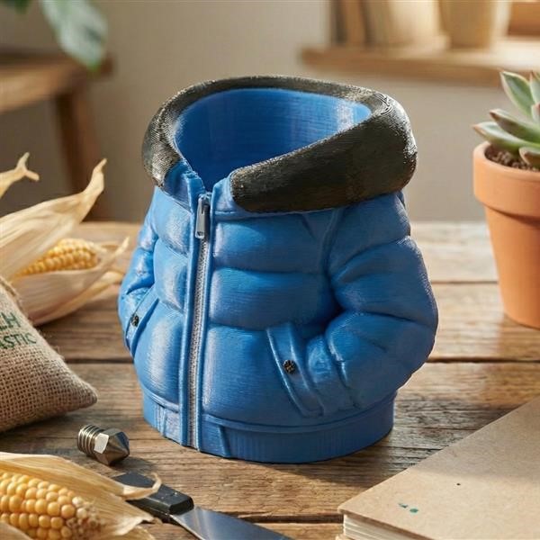 Porta Penne Piumino Design | Bio-Plastica PLA da Mais | Blu e Nero Lucido